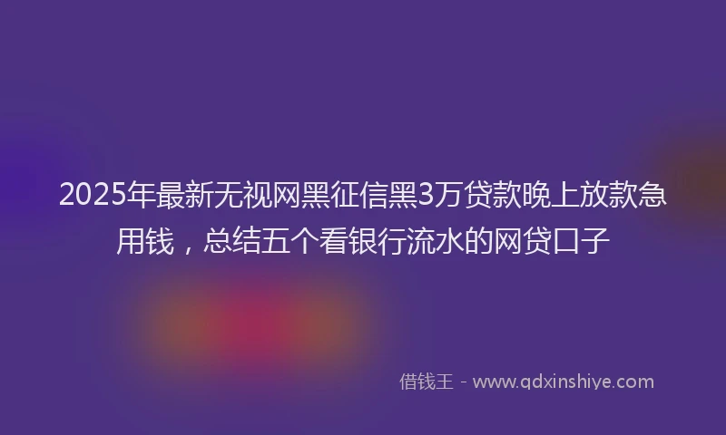 2025年最新无视网黑征信黑3万贷款晚上放款急用钱，总结五个看银行流水的网贷口子
