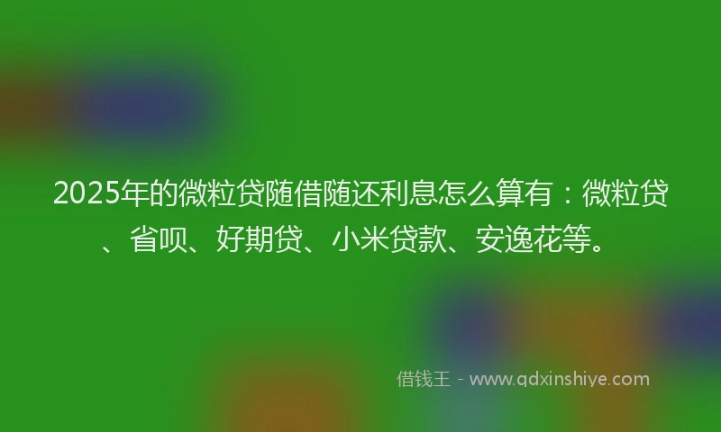 2025年的微粒贷随借随还利息怎么算有：微粒贷、省呗、好期贷、小米贷款、安逸花等。