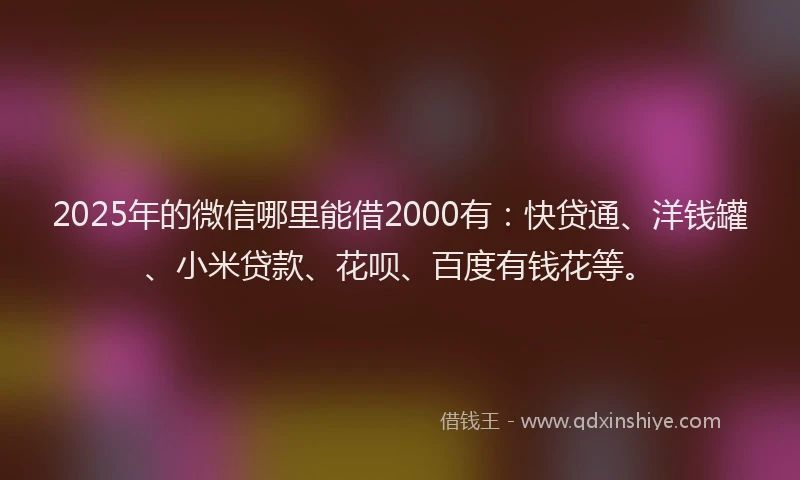 2025年的微信哪里能借2000有：快贷通、洋钱罐、小米贷款、花呗、百度有钱花等。