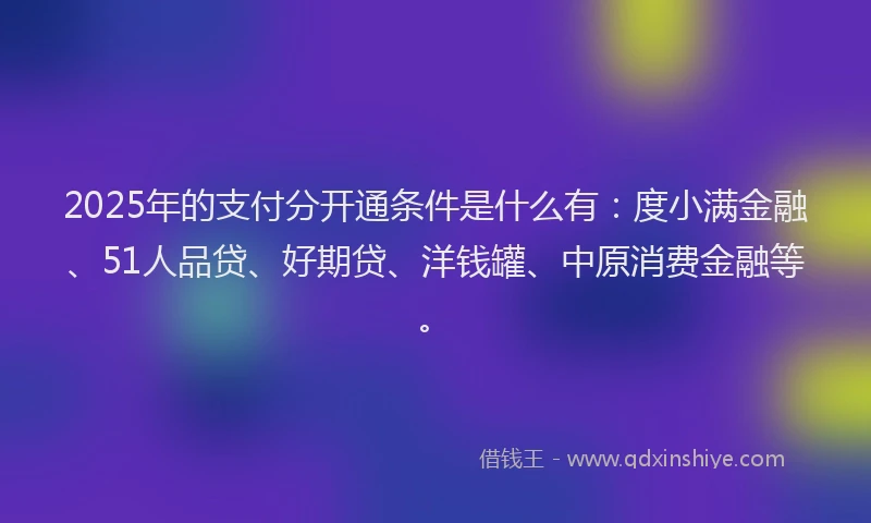 2025年的支付分开通条件是什么有：度小满金融、51人品贷、好期贷、洋钱罐、中原消费金融等。