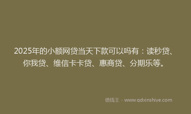 2025年的小额网贷当天下款可以吗有:读秒贷、你我贷、维信卡卡贷、惠商贷、分期乐等。
