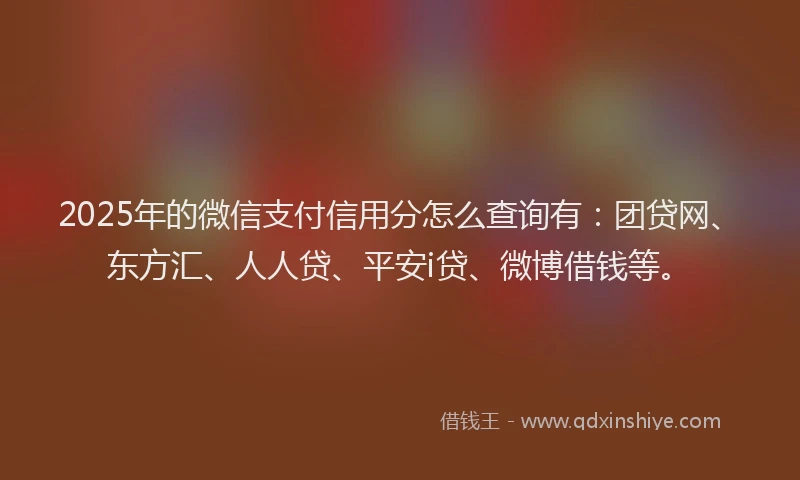 2025年的微信支付信用分怎么查询有：团贷网、东方汇、人人贷、平安i贷、微博借钱等。
