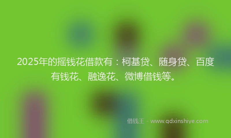 2025年的摇钱花借款有：柯基贷、随身贷、百度有钱花、融逸花、微博借钱等。