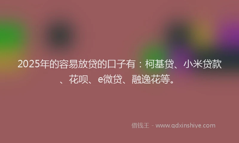 2025年的容易放贷的口子有：柯基贷、小米贷款、花呗、e微贷、融逸花等。