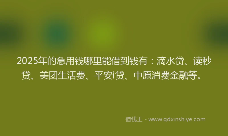 2025年的急用钱哪里能借到钱有：滴水贷、读秒贷、美团生活费、平安i贷、中原消费金融等。