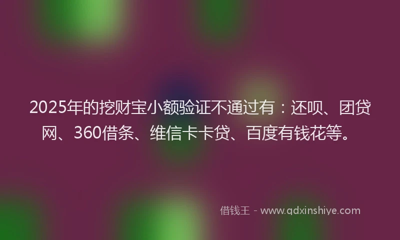 2025年的挖财宝小额验证不通过有：还呗、团贷网、360借条、维信卡卡贷、百度有钱花等。
