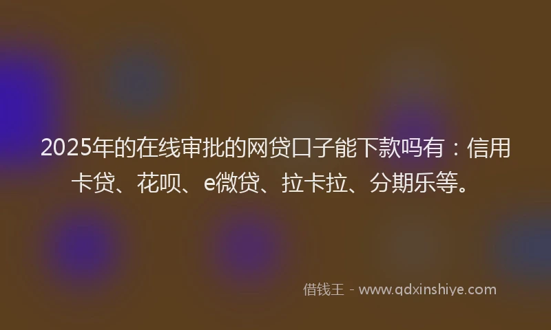 2025年的在线审批的网贷口子能下款吗有：信用卡贷、花呗、e微贷、拉卡拉、分期乐等。