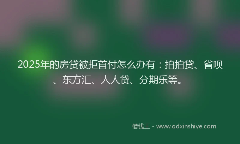 2025年的房贷被拒首付怎么办有：拍拍贷、省呗、东方汇、人人贷、分期乐等。