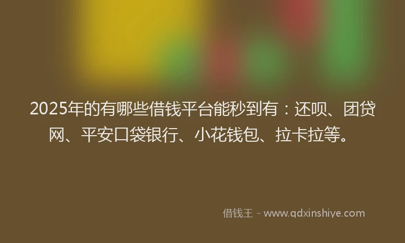 2025年的有哪些借钱平台能秒到有：还呗、团贷网、平安口袋银行、小花钱包、拉卡拉等。