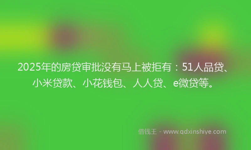 2025年的房贷审批没有马上被拒有：51人品贷、小米贷款、小花钱包、人人贷、e微贷等。