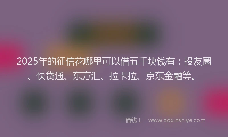 2025年的征信花哪里可以借五千块钱有：投友圈、快贷通、东方汇、拉卡拉、京东金融等。