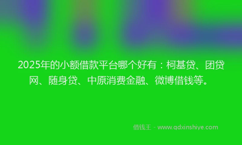 2025年的小额借款平台哪个好有：柯基贷、团贷网、随身贷、中原消费金融、微博借钱等。