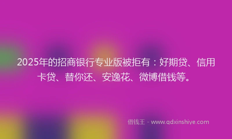 2025年的招商银行专业版被拒有：好期贷、信用卡贷、替你还、安逸花、微博借钱等。
