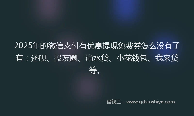 2025年的微信支付有优惠提现免费券怎么没有了有：还呗、投友圈、滴水贷、小花钱包、我来贷等。