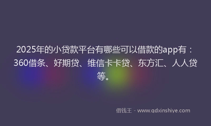 2025年的小贷款平台有哪些可以借款的app有：360借条、好期贷、维信卡卡贷、东方汇、人人贷等。