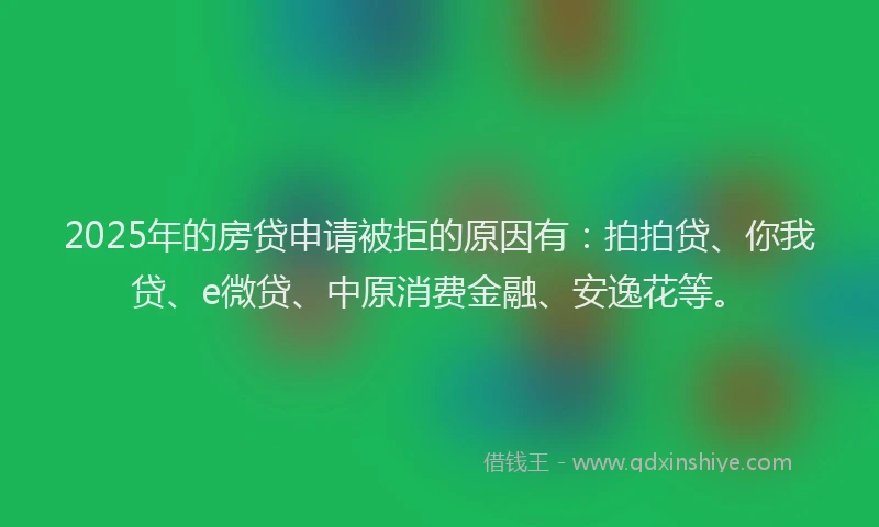 2025年的房贷申请被拒的原因有：拍拍贷、你我贷、e微贷、中原消费金融、安逸花等。