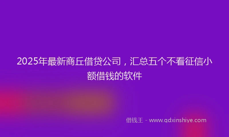 2025年最新商丘借贷公司，汇总五个不看征信小额借钱的软件