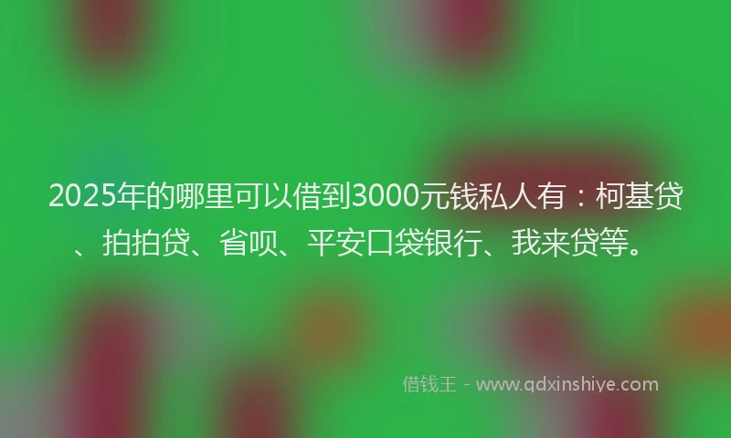 2025年的哪里可以借到3000元钱私人有：柯基贷、拍拍贷、省呗、平安口袋银行、我来贷等。