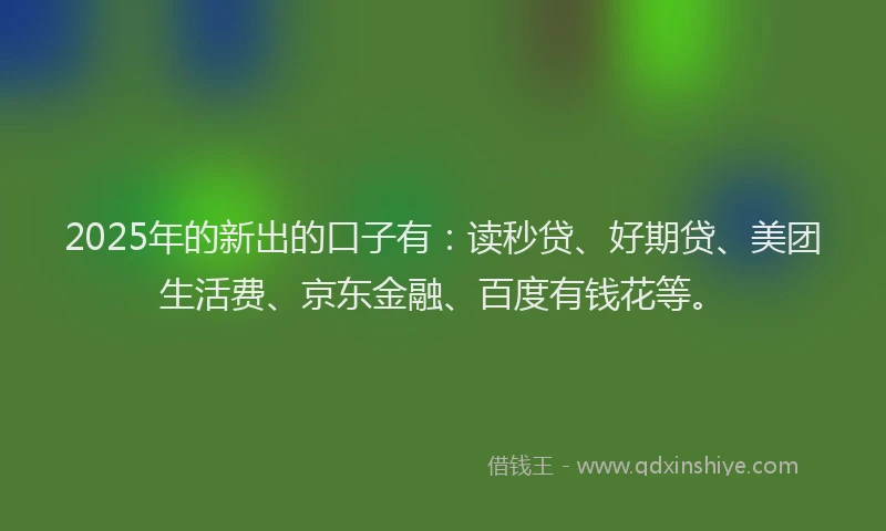 2025年的新出的口子有：读秒贷、好期贷、美团生活费、京东金融、百度有钱花等。