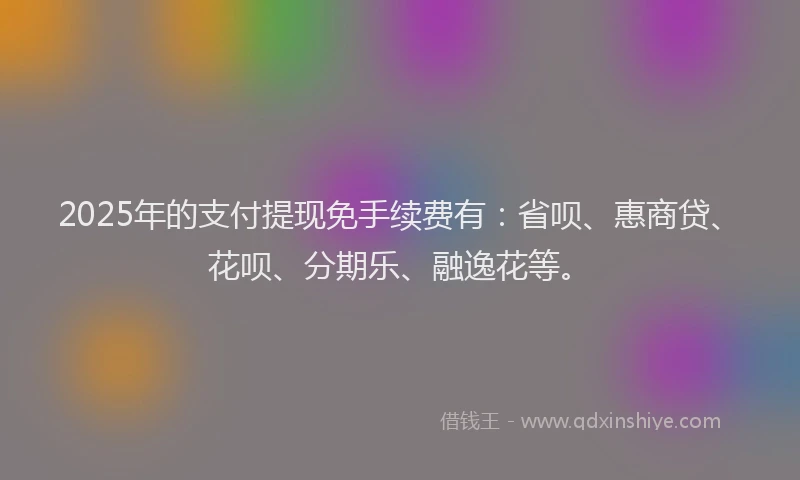 2025年的支付提现免手续费有：省呗、惠商贷、花呗、分期乐、融逸花等。