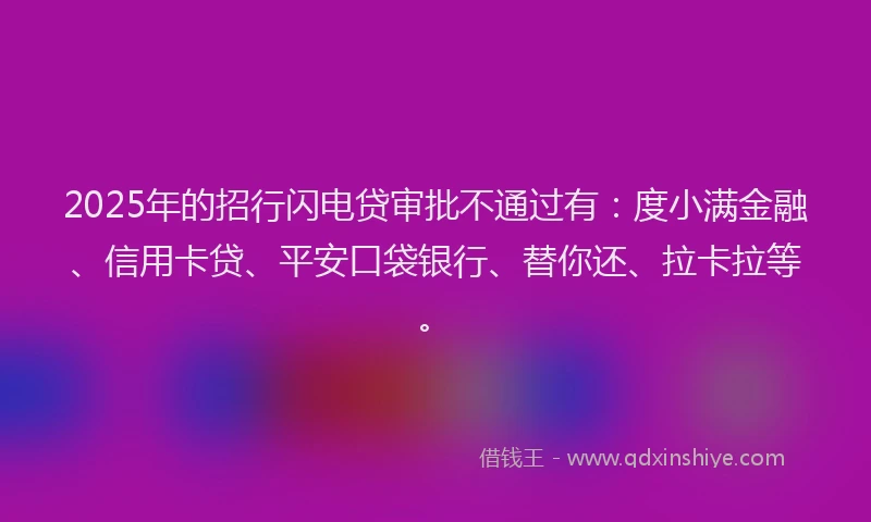 2025年的招行闪电贷审批不通过有：度小满金融、信用卡贷、平安口袋银行、替你还、拉卡拉等。