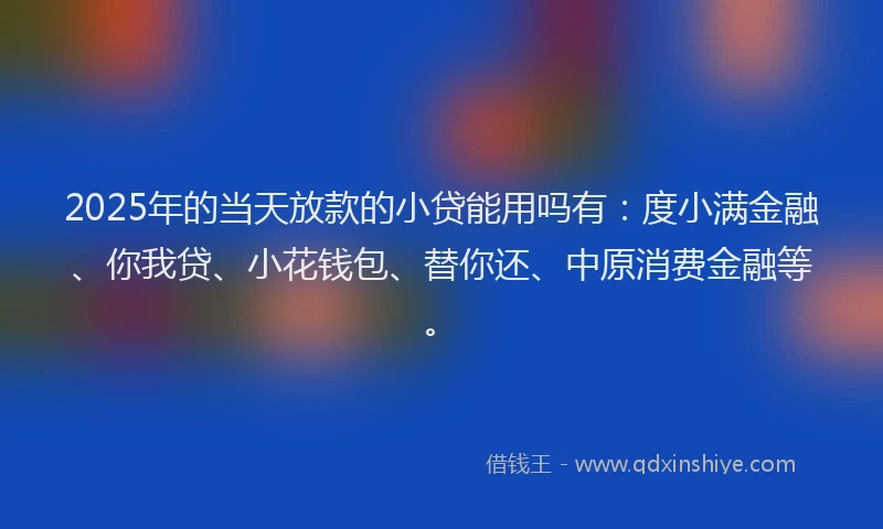 2025年的当天放款的小贷能用吗有：度小满金融、你我贷、小花钱包、替你还、中原消费金融等。