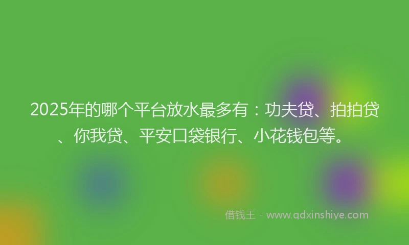 2025年的哪个平台放水最多有：功夫贷、拍拍贷、你我贷、平安口袋银行、小花钱包等。