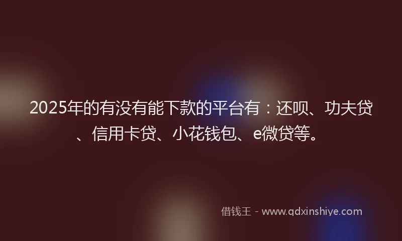 2025年的有没有能下款的平台有：还呗、功夫贷、信用卡贷、小花钱包、e微贷等。