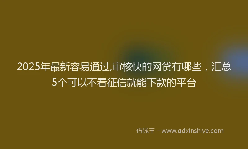 2025年最新容易通过,审核快的网贷有哪些，汇总5个可以不看征信就能下款的平台