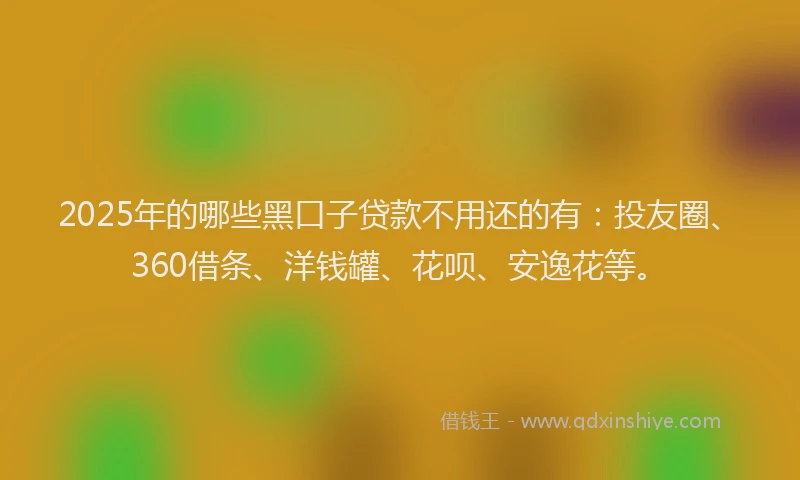 2025年的哪些黑口子贷款不用还的有：投友圈、360借条、洋钱罐、花呗、安逸花等。