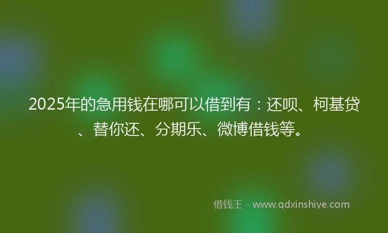 2025年的急用钱在哪可以借到有：还呗、柯基贷、替你还、分期乐、微博借钱等。