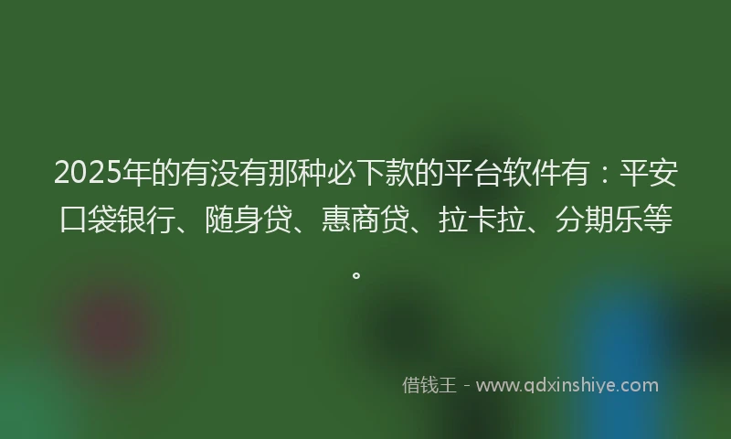 2025年的有没有那种必下款的平台软件有：平安口袋银行、随身贷、惠商贷、拉卡拉、分期乐等。