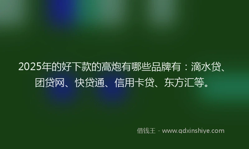 2025年的好下款的高炮有哪些品牌有：滴水贷、团贷网、快贷通、信用卡贷、东方汇等。