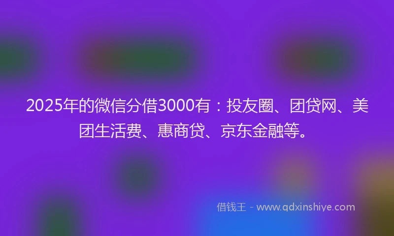 2025年的微信分借3000有：投友圈、团贷网、美团生活费、惠商贷、京东金融等。
