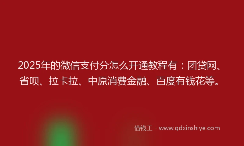 2025年的微信支付分怎么开通教程有：团贷网、省呗、拉卡拉、中原消费金融、百度有钱花等。