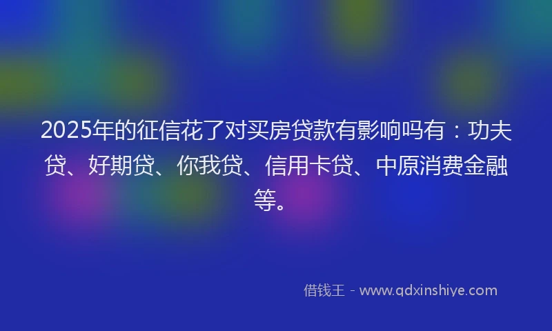 2025年的征信花了对买房贷款有影响吗有：功夫贷、好期贷、你我贷、信用卡贷、中原消费金融等。