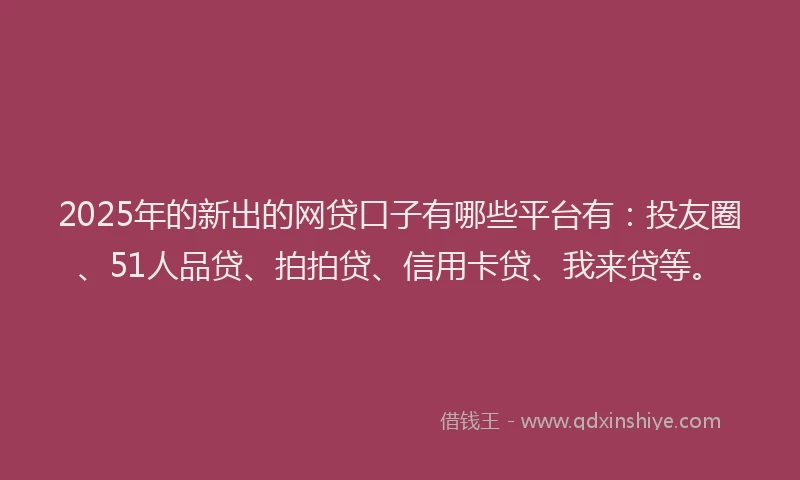 2025年的新出的网贷口子有哪些平台有：投友圈、51人品贷、拍拍贷、信用卡贷、我来贷等。
