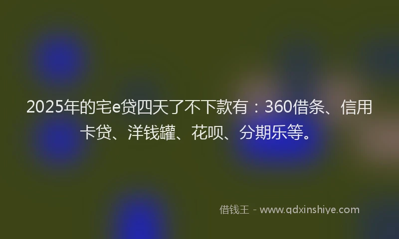 2025年的宅e贷四天了不下款有：360借条、信用卡贷、洋钱罐、花呗、分期乐等。