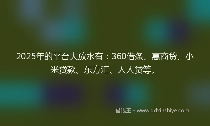 2025年的平台大放水有：360借条、惠商贷、小米贷款、东方汇、人人贷等。