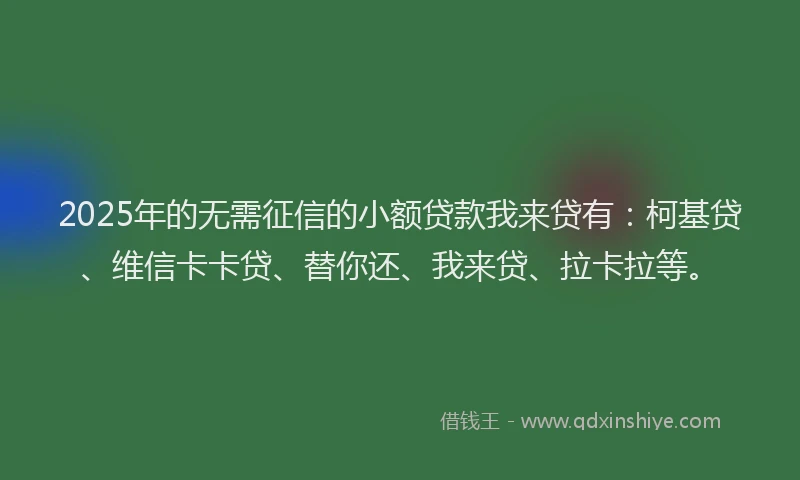 2025年的无需征信的小额贷款我来贷有：柯基贷、维信卡卡贷、替你还、我来贷、拉卡拉等。