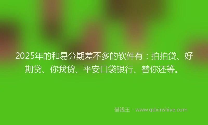 2025年的和易分期差不多的软件有：拍拍贷、好期贷、你我贷、平安口袋银行、替你还等。