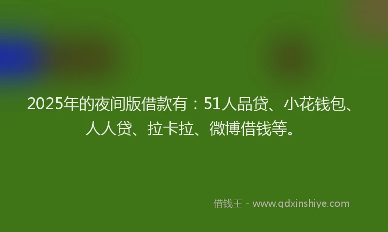2025年的夜间版借款有：51人品贷、小花钱包、人人贷、拉卡拉、微博借钱等。