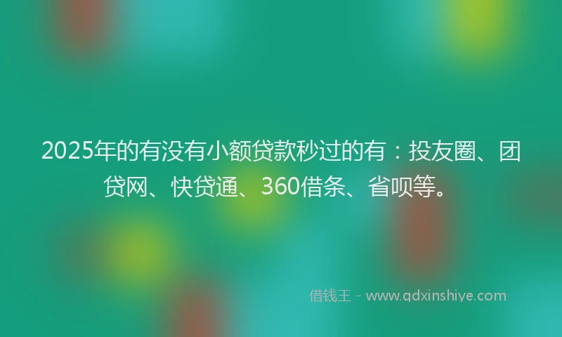 2025年的有没有小额贷款秒过的有：投友圈、团贷网、快贷通、360借条、省呗等。