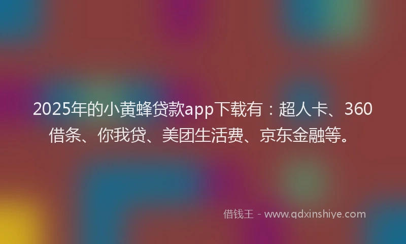 2025年的小黄蜂贷款app下载有：超人卡、360借条、你我贷、美团生活费、京东金融等。