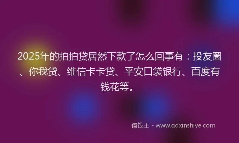 2025年的拍拍贷居然下款了怎么回事有：投友圈、你我贷、维信卡卡贷、平安口袋银行、百度有钱花等。