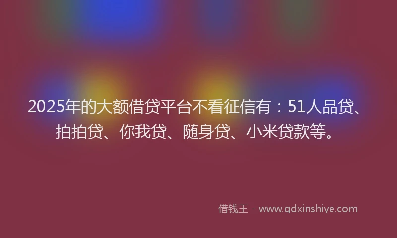 2025年的大额借贷平台不看征信有：51人品贷、拍拍贷、你我贷、随身贷、小米贷款等。