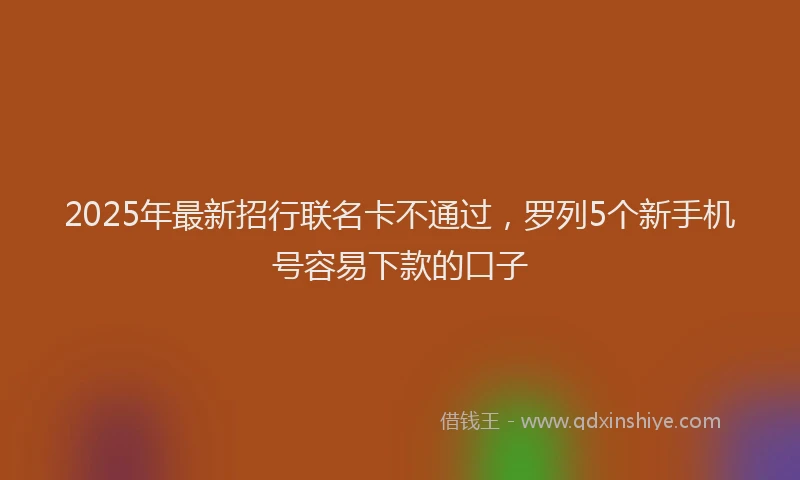 2025年最新招行联名卡不通过，罗列5个新手机号容易下款的口子