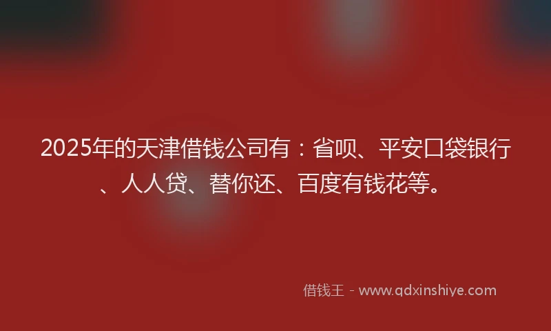 2025年的天津借钱公司有：省呗、平安口袋银行、人人贷、替你还、百度有钱花等。