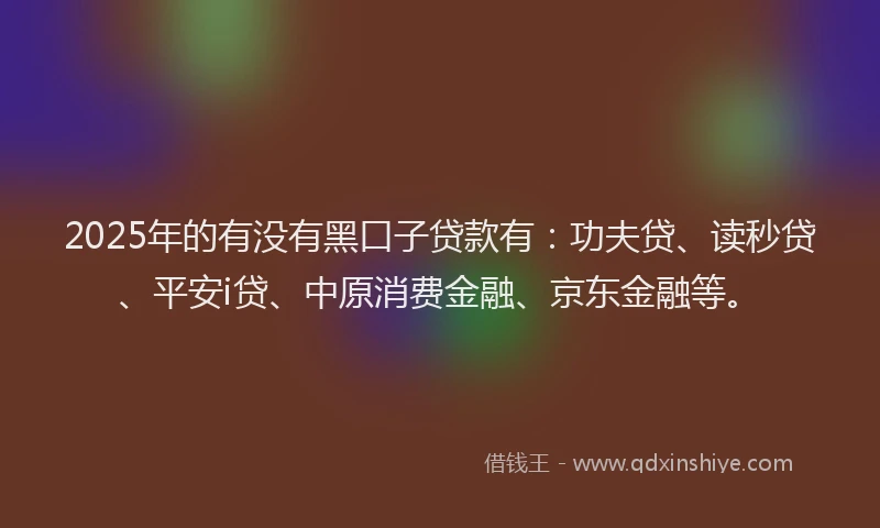 2025年的有没有黑口子贷款有：功夫贷、读秒贷、平安i贷、中原消费金融、京东金融等。