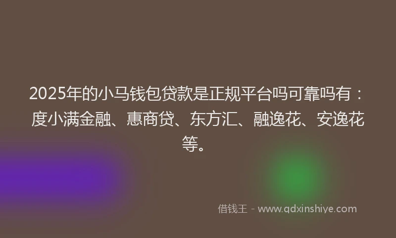 2025年的小马钱包贷款是正规平台吗可靠吗有：度小满金融、惠商贷、东方汇、融逸花、安逸花等。